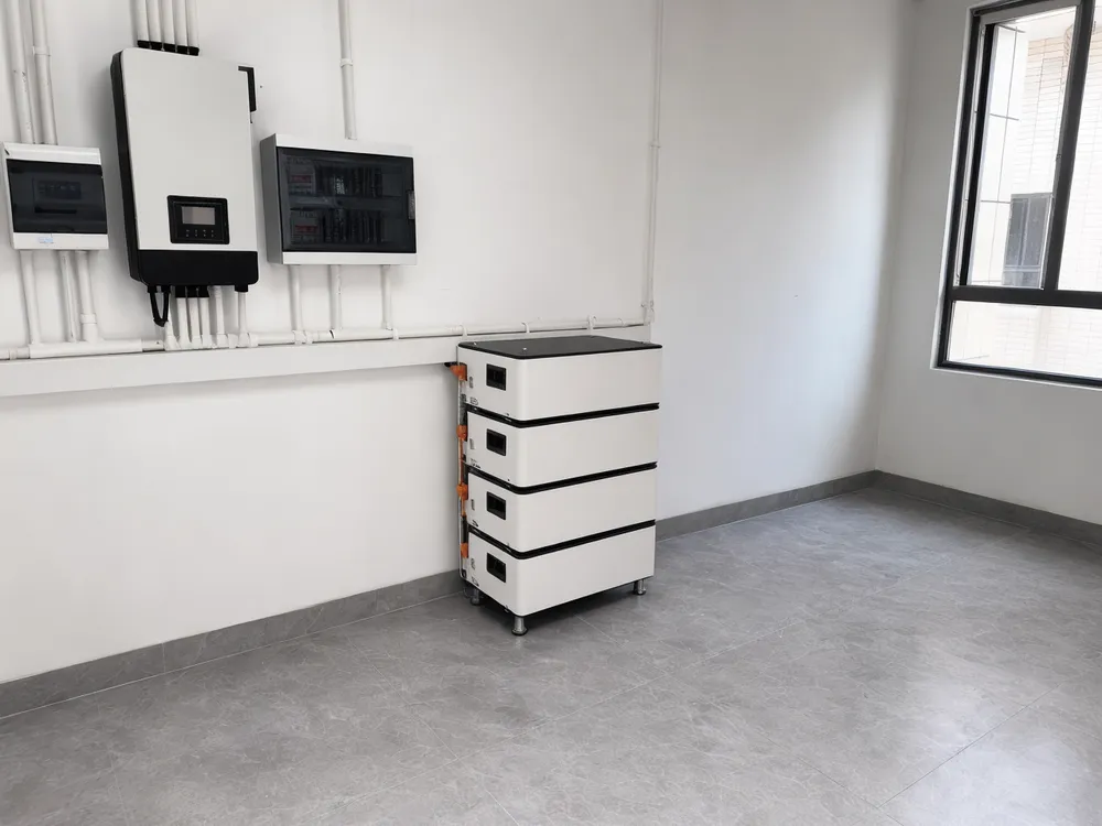 Stackable battery installation showing ventilation clearance and stacking alignment